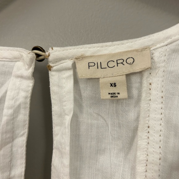Anthropologie Pilcro Ruffle Neck Linen Swing Blouse Cream Size XS NWT - Picture 8 of 10
